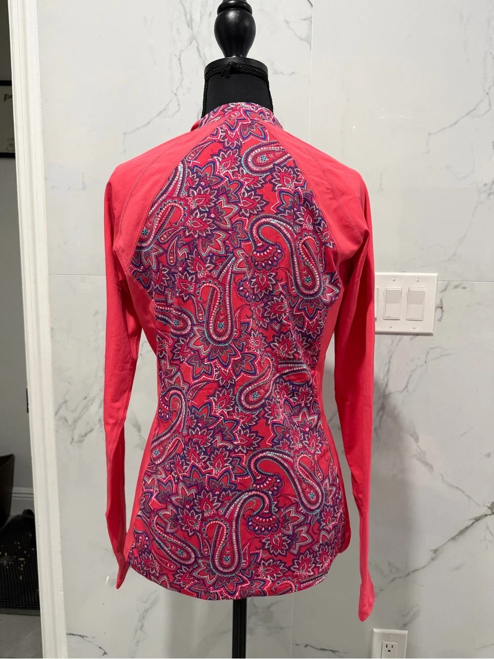 Coolibar Pink Paisley Long-Sleeve Zip Sun Shirt - Picture 2 of 3